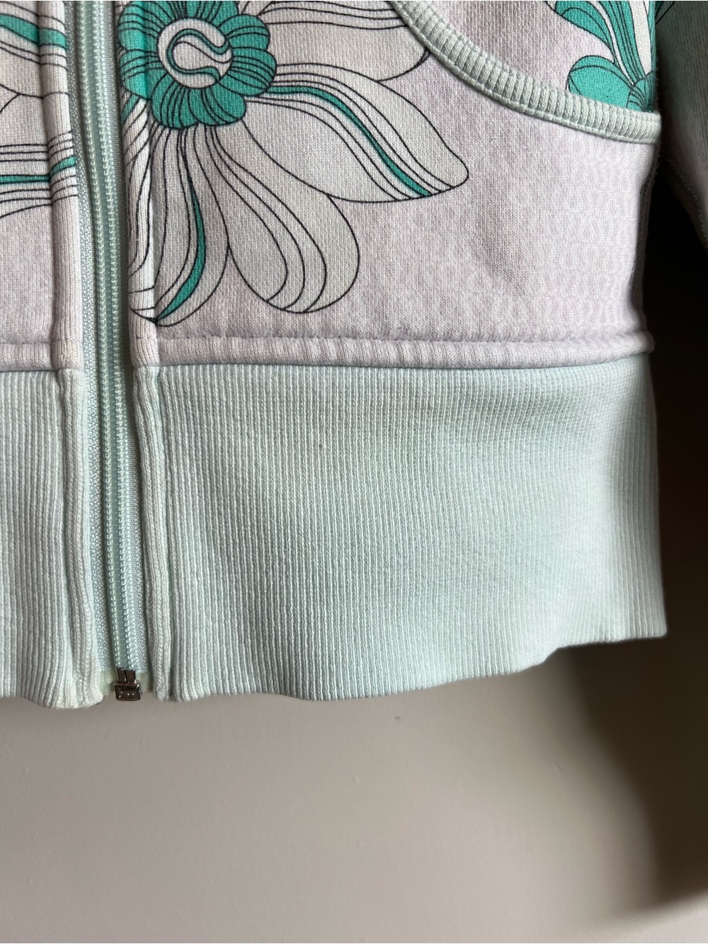 Vintage Lululemon Floral Scuba Hoodie Size 4 Mint Pink Zip Up Jacket Y2K - Picture 4 of 13